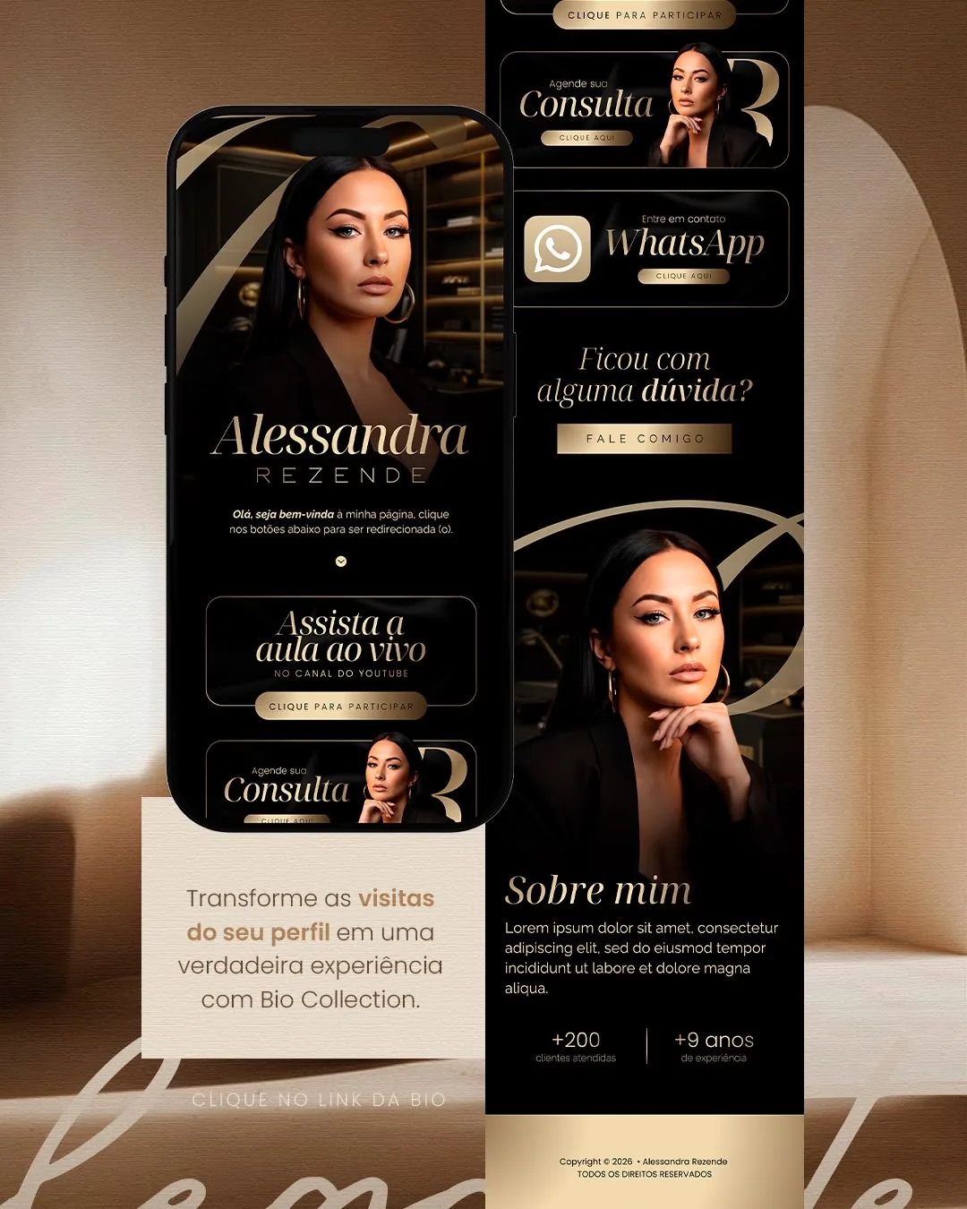 Referência original da bio interativa Alessandra Rezende enviada pelo cliente