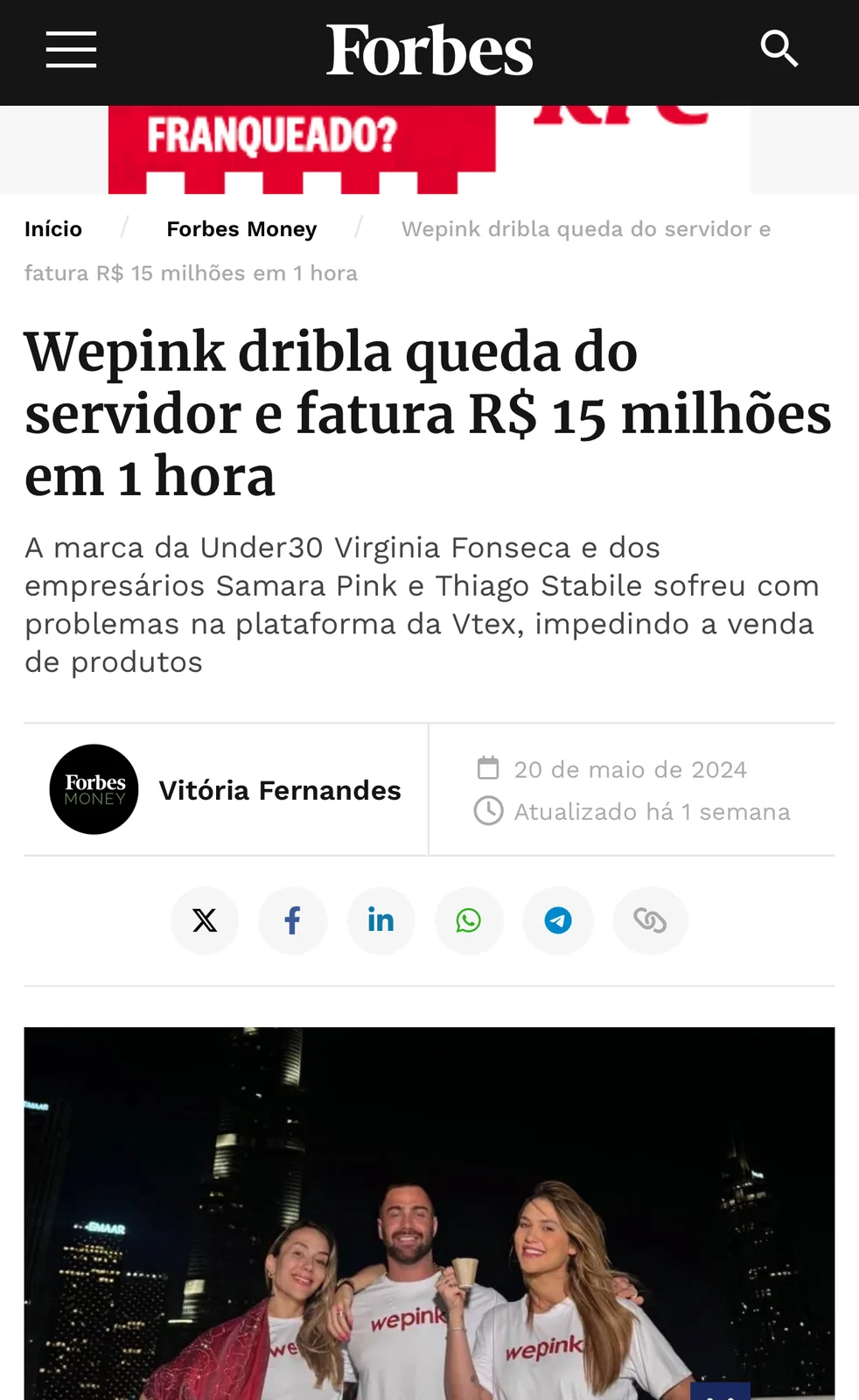 Publicação em Forbes sobre Wepink
