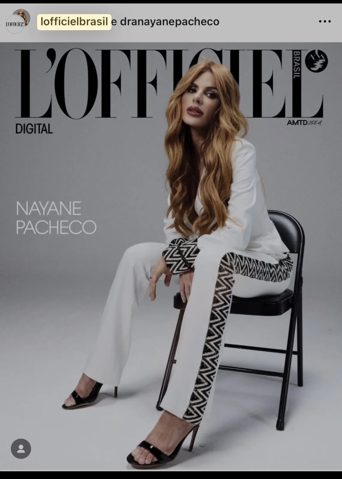 Publicação em L’Officiel sobre Nayane Pacheco