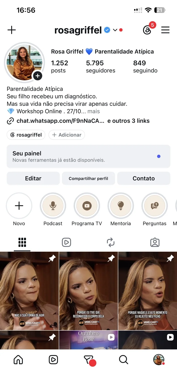 Captura real do Instagram de Rosa Griffel