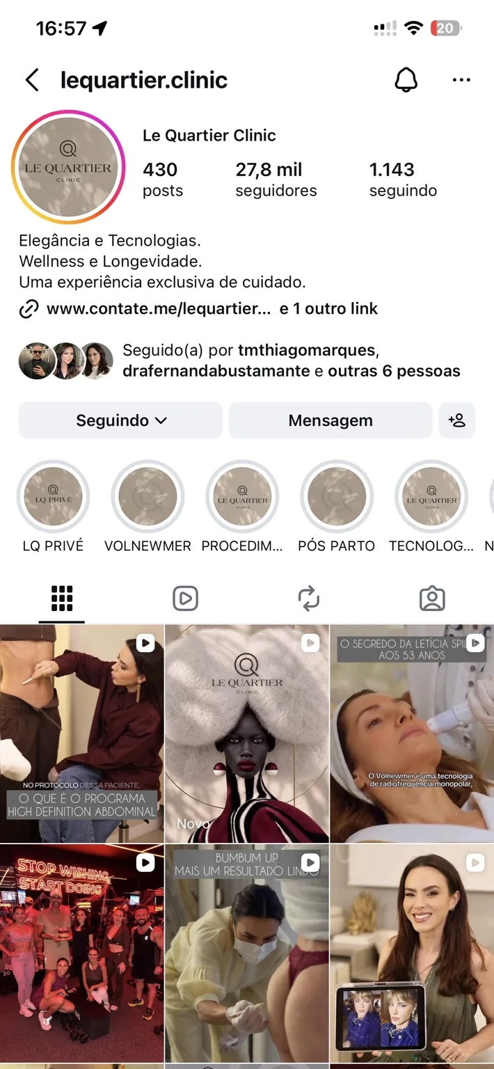Captura real do Instagram de Le Quartier Clinic