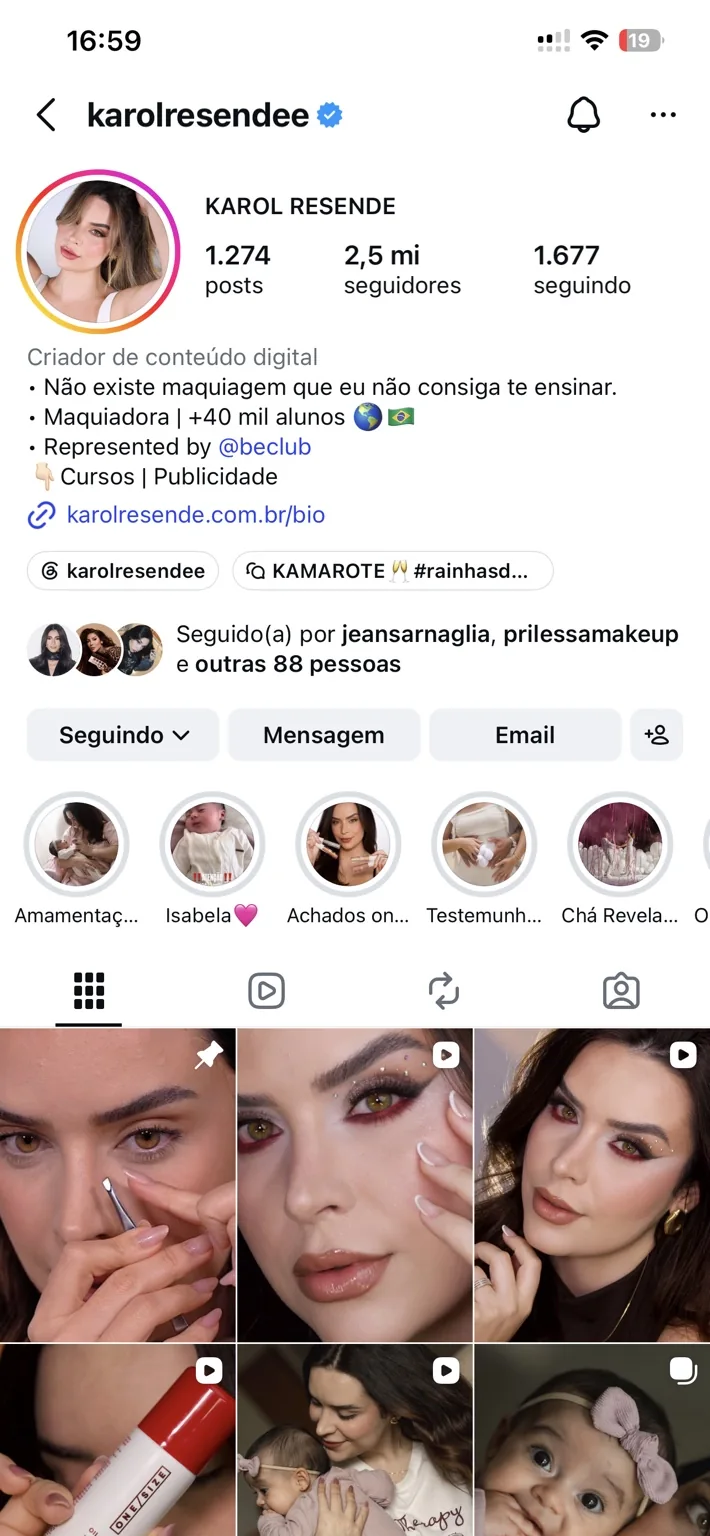 Captura real do Instagram de Karol Resende