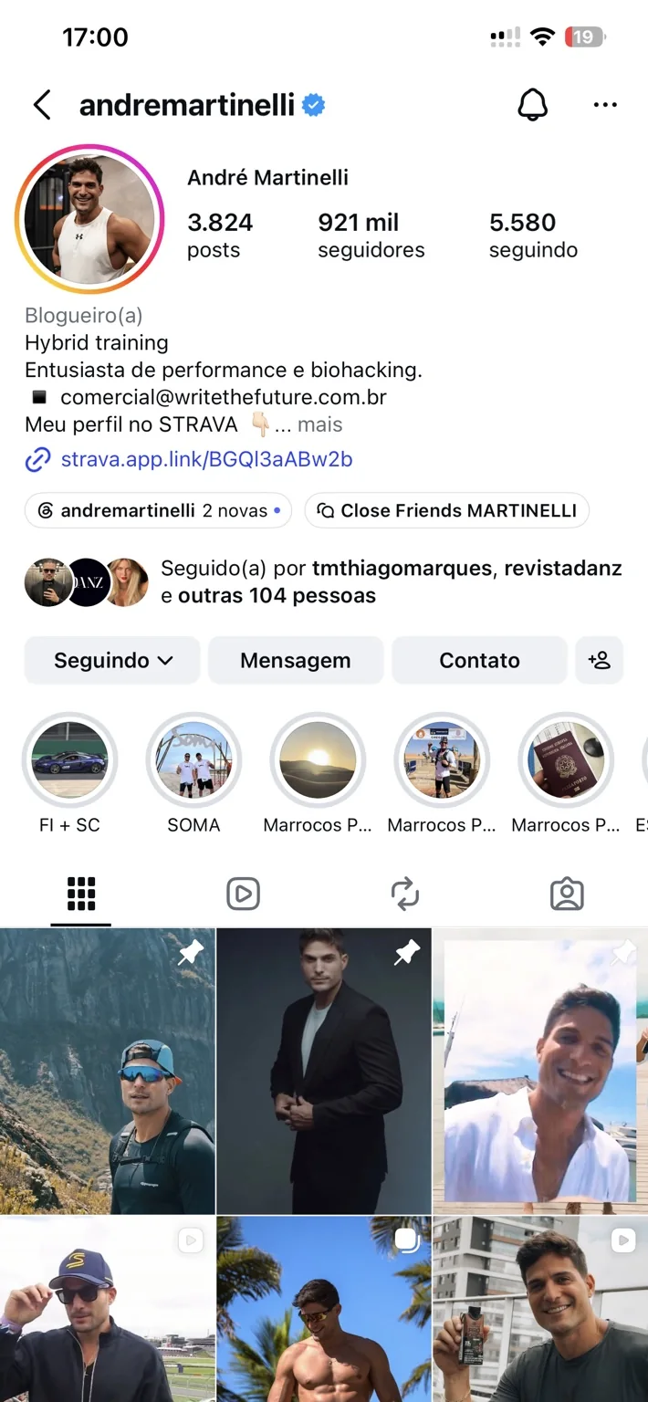 Captura real do Instagram de André Martinelli